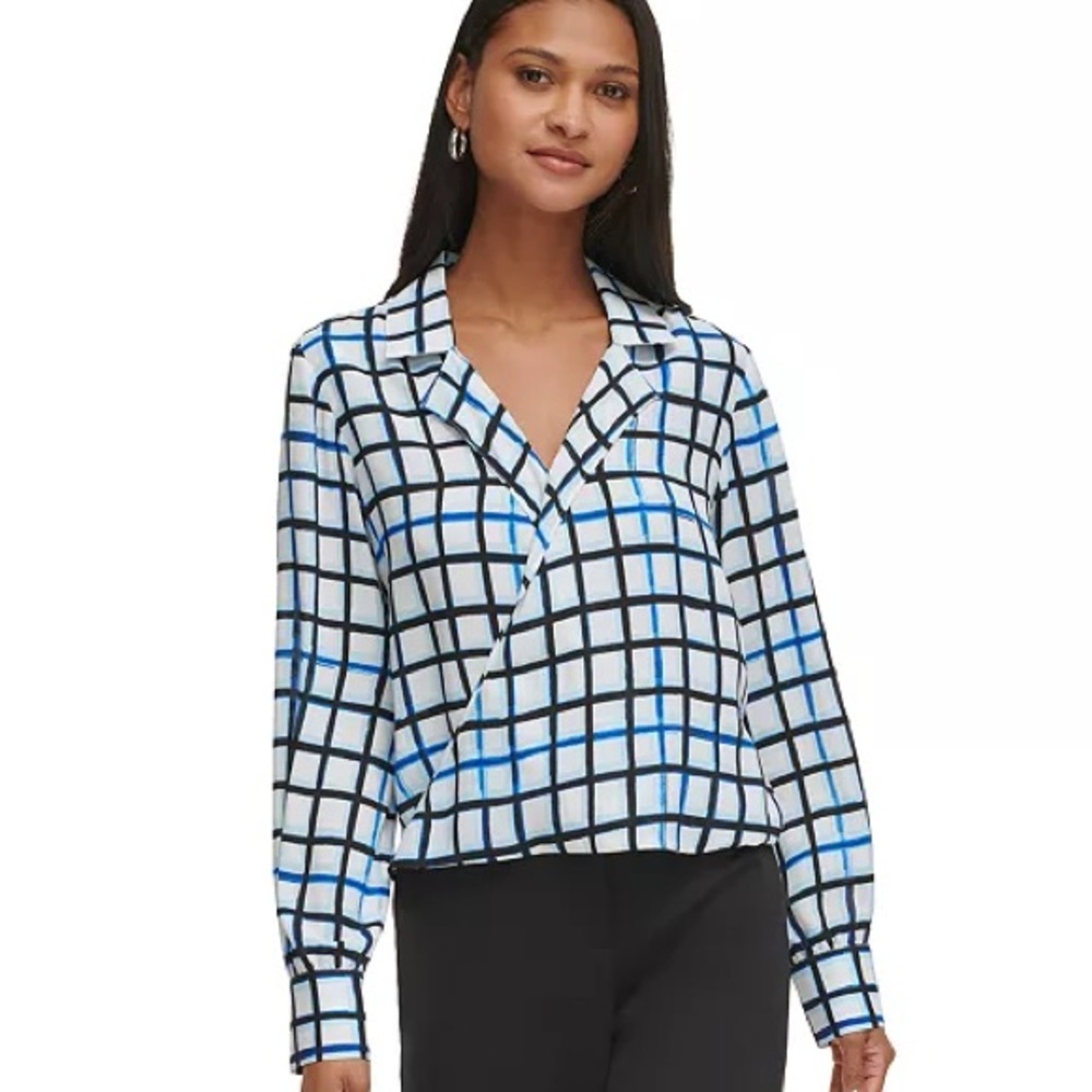 Calvin Klein Women's Plaid Faux-Wrap Blouse Size 1X
